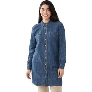 FDJ Women's Long Sleeve‎ Denim Dress - Blue 100% Cotton
